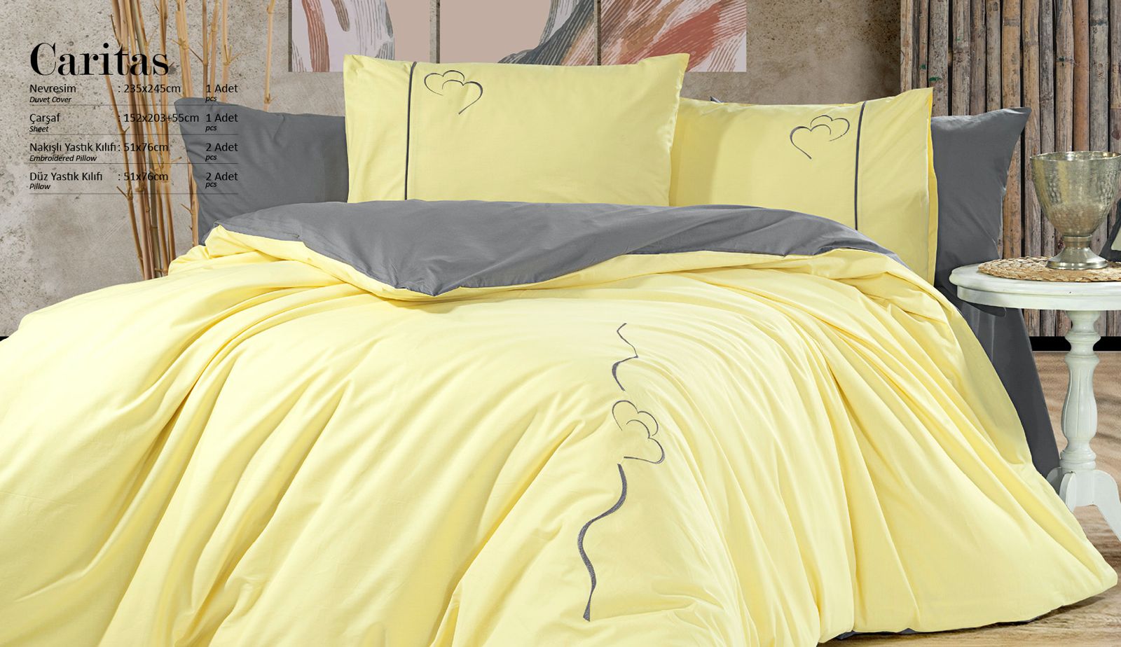 Caritas 6 Parça Nakışlı Nevresim Seti- Sarı - Görsel 2